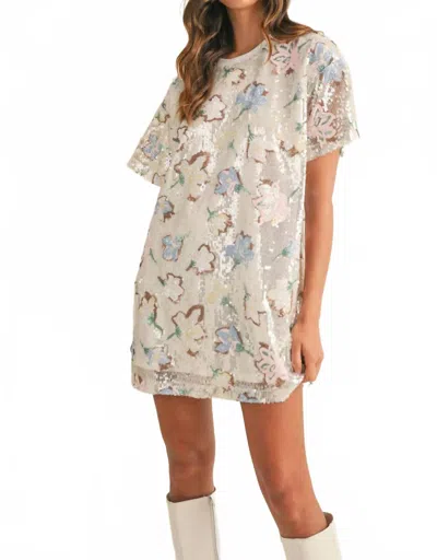 Mable Scorpio Floral Sequins Mini Dress In Off White