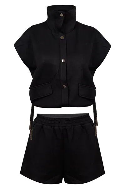 Mable Scuba Funnel Top And Shorts Set Black