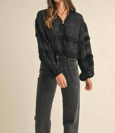 Mable Sequin Front Tie Blouse In Black