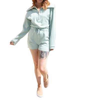 Mable Serenity Soft Scuba Romper In Sage In Blue