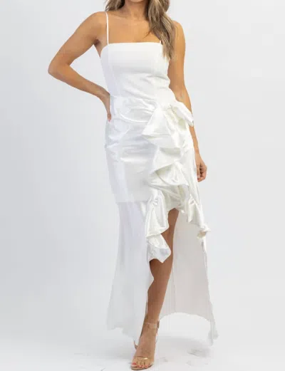 Mable Siobhan Side Ruffle Dress In White