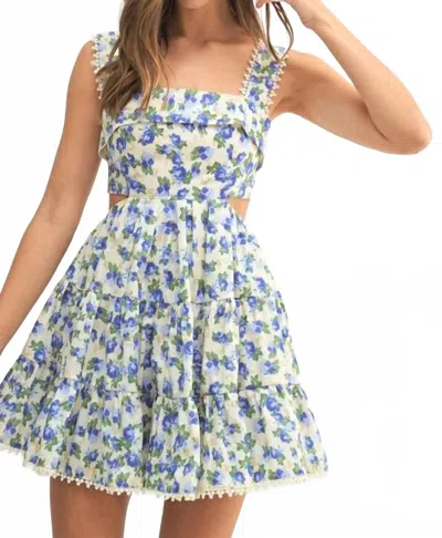 Mable Sleeveless Babydoll Mini Dress In Blue In Multi