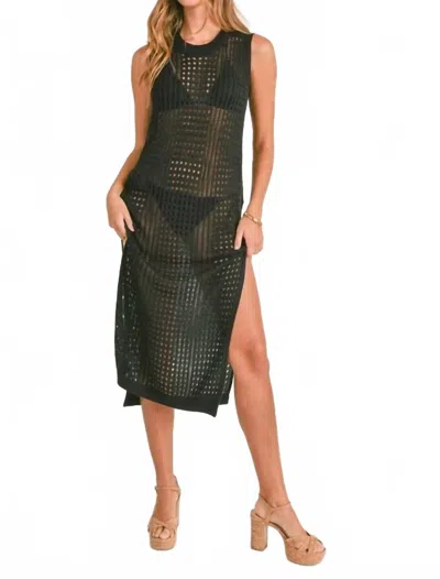 Mable Sleeveless Crochet Knit Cover Up Midi Dress In Black