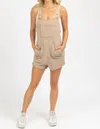 MABLE SLEEVELESS KNIT OVERALL ROMPER IN MOCHA