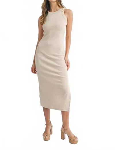 Mable Sleeveless Ribbed Racerback Midi Bodycon Dress In Beige In Neutral
