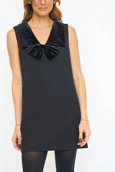 Mable Sleeveless Velvet Collar Bow Mini Dress In Black