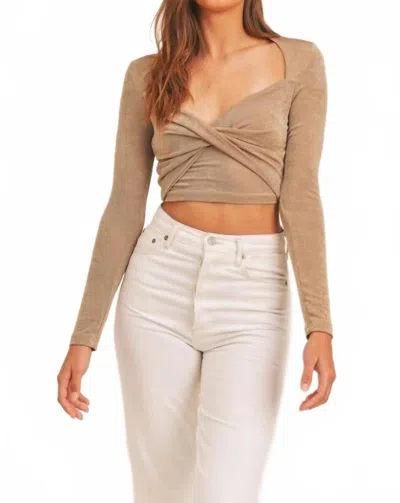 Mable Slinky Front Twist Detail Crop Top In Mocha In Brown