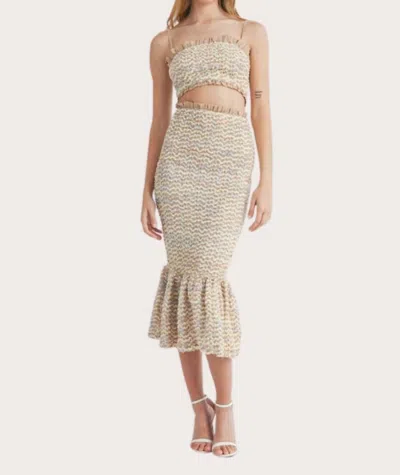 Mable Smocked Ruffle Midi Skirt In Beige