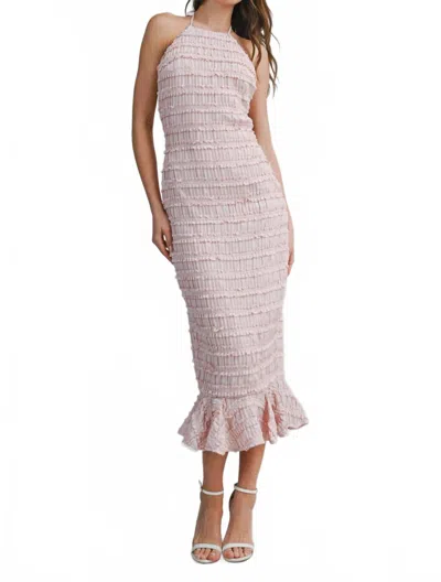 Mable Smocked Tiered Halter Open Back Midi Dress In Pink In Neutral