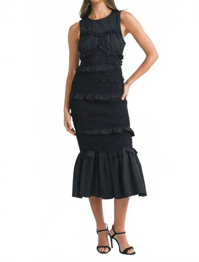 Mable Smocked Verity Mermaid Line Midi Dress In Black