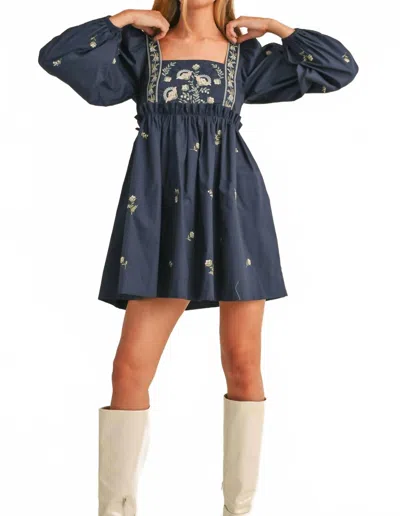 Mable So Long October Embroidered Mini Dress In Blue