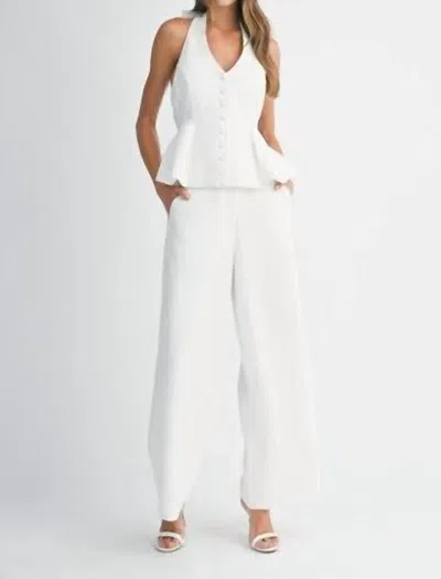 Mable Solid Halter Top And Long Pants Set In White In Multi