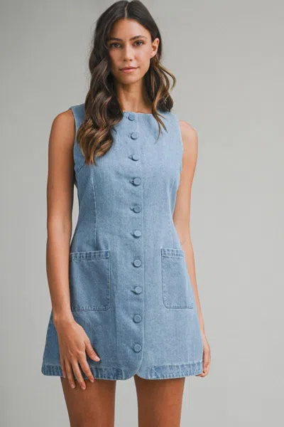 Mable Square Neck Denim Dress In Blue