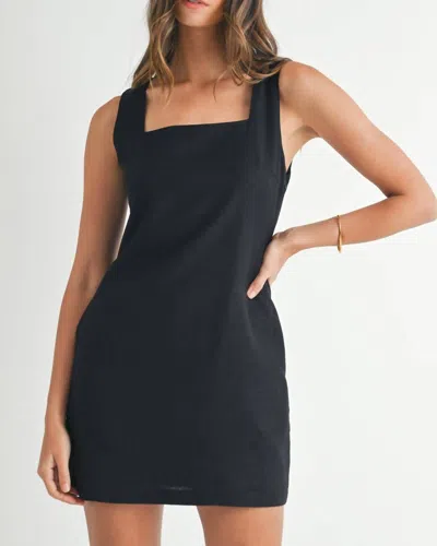 Mable Square Neck Linen Blend Mini Dress In Black