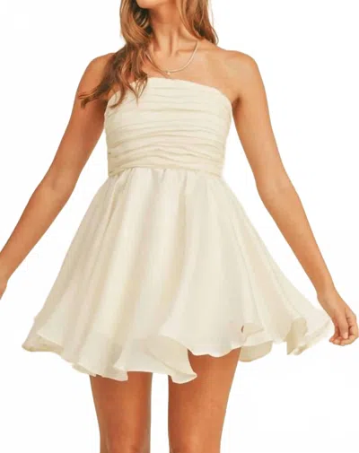 Mable Strapless Gathered Ruched Pleated Bust Babydoll Mini Dress In Cream In White