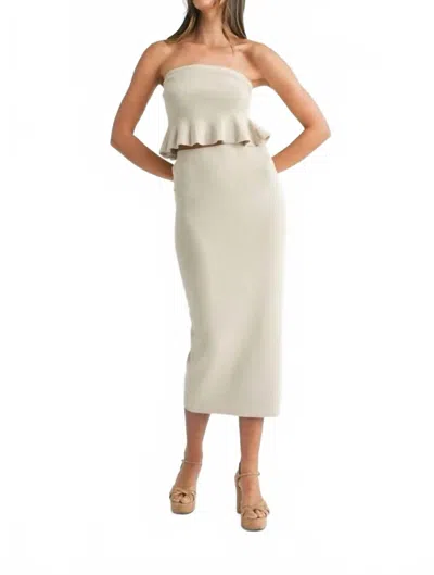 Mable Strapless Peplum Top And Skirt Set In Beige In Neutral