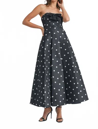 Mable Strapless Polka Dot Bow Dress In Black