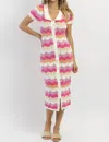 Mable Stripe Crochet Midi Dress In Siesta Pink