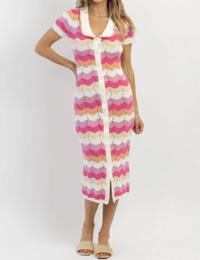 Mable Stripe Crochet Midi Dress In Siesta Pink In Multi