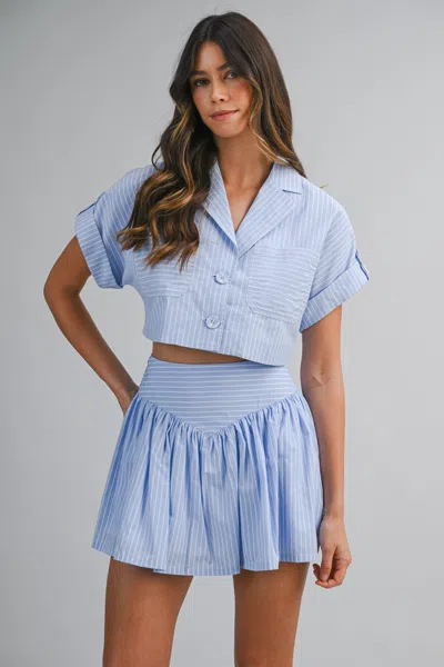 Mable Stripe Crop Shirts And Skirt Set Blue