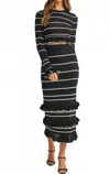 Mable Stripe Ruffle Knit Crop Top & Midi Knit Skirt In Black In Black