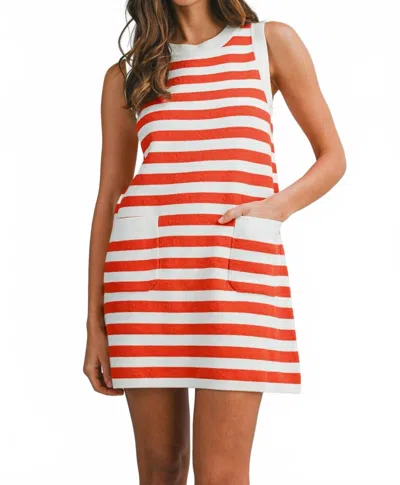 Mable Striped Sleeveless Knit Mini Dress In Red