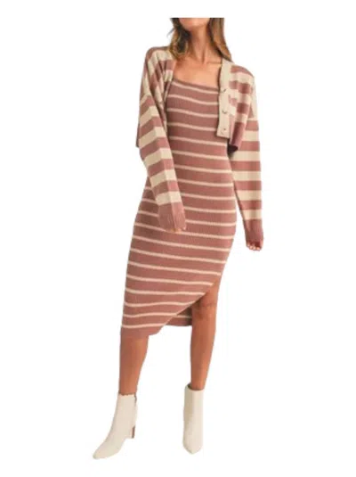 Mable Striped With Cardigan Dress In Mauve In Pink