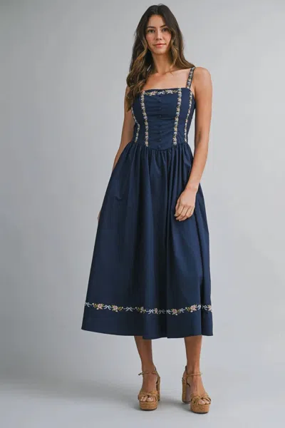 Mable Sweet Magnolia Midi Dress In Navy In Blue