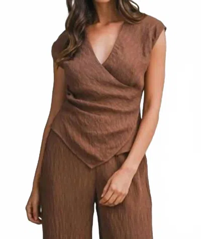 Mable Textured Fabric V-neck Top In Brown