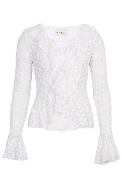 Mable Textured Lace Ruffle Top Off White