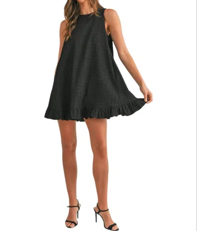 Mable Textured Ruffle Button Back Mini Dress In Black