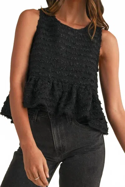 Mable Textured Ruffle Hem Babydoll Top In Black