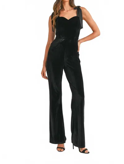 Mable Tie Shoulder Velvet Jumpsuit In Black