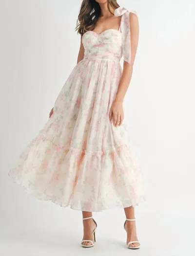 Mable Tiered Midi Dress In Pink In Multi