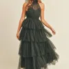 MABLE TIERED TULLE HALTER DRESS