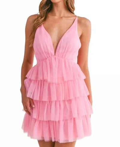 Mable Tiered Tulle Plunge Dress In Pink
