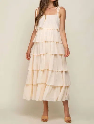 Mable Timeless Romance Ruffled Maxi Dress With Tie Straps In Cream In White