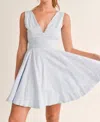 MABLE TRIMMED FLUNGE MINI DRESS IN LIGHT BLUE