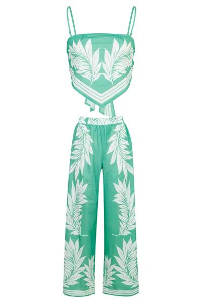 Mable Tropical Print Top And Pants Set Dk Mint In Green