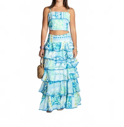 Mable Tropics Crop Top And Tiered Ruffle Skirt Set In Blue