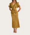 Mable Vicki Satin Midi Dress In Gold In Gold