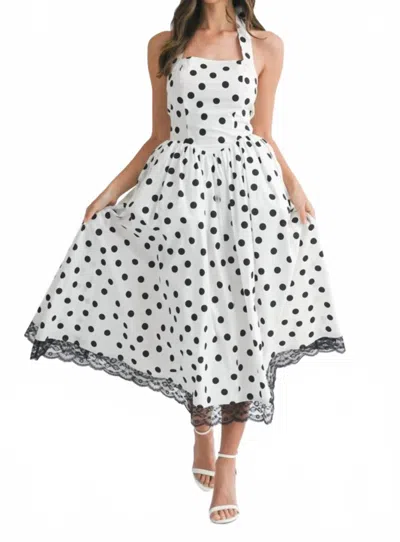 Mable Vintage Halter Polka Dot Midi Dress In Cream In White