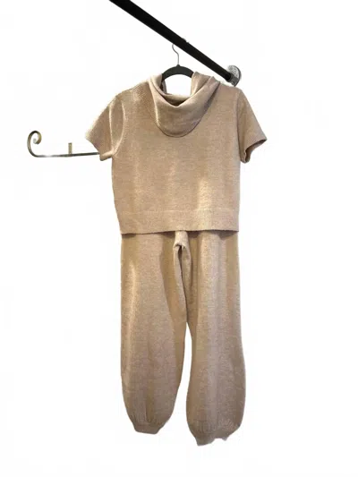 Mable Women's Basic Knit Top And Jogger Pants Set With Scarf In Taupe In Gray