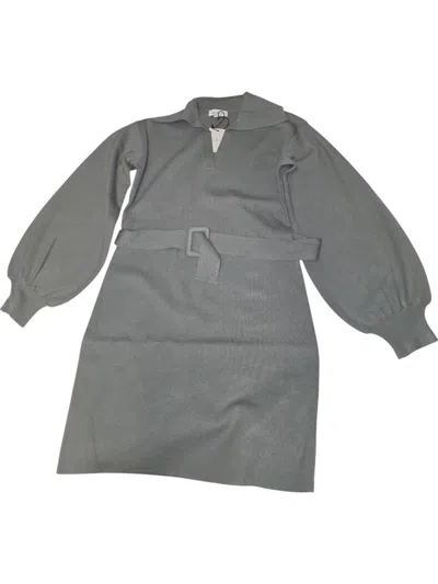 Mable Women's Belted Sweater Dress In Sage Green In Gray