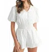 Mable Women's Embroidered Collared Romper In White In White