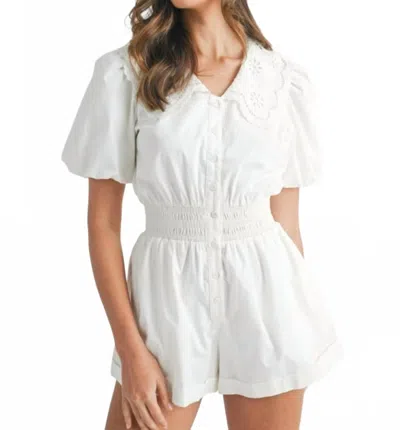 Mable Women's Embroidered Collared Romper In White
