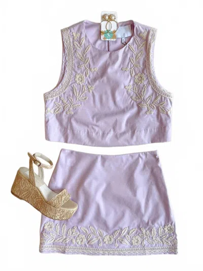 Mable Women's Embroidered Crop Top & Skirt Set In Lavender In Purple