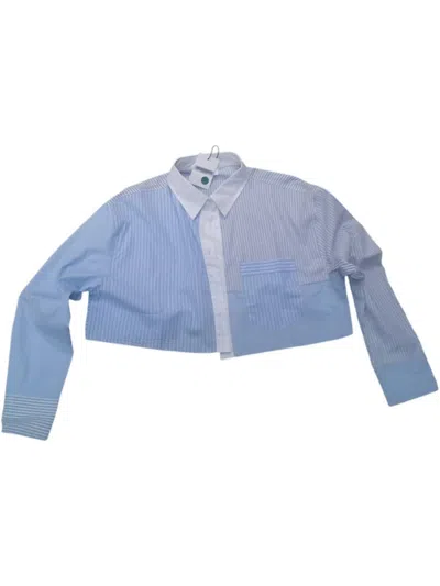 Mable Women's Mix Media Top In French Blue Stripe/white