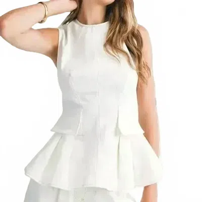 Mable Women's Peplum Sleeveless Top Pants Set In White