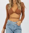 MABLE WRAP DETAIL LONG SLEEVE CROP IN COGNAC